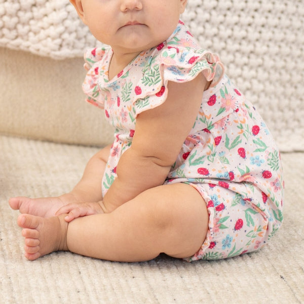 ladybug-flower-garden-ruffle-romper Sweet Bamboo - Sophia's Stylebaby daywear-1
